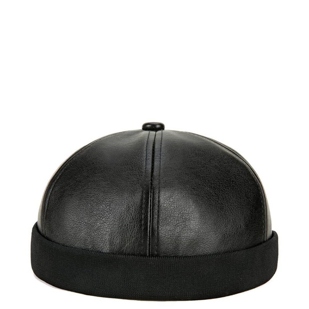 2886 Unisex Faux Leather Docker Cap Brimless Leon Hat Skull Cap Beanie